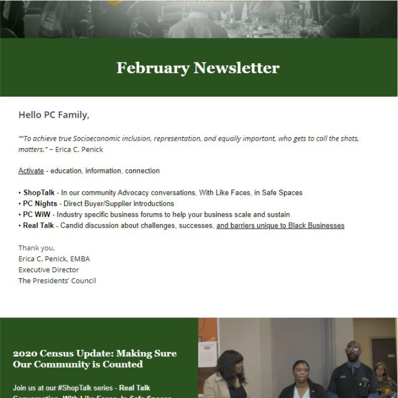 Screenshot of The Presidents Council Newsletter design