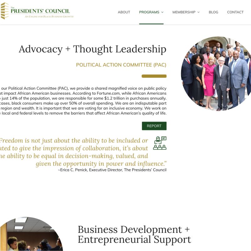 Screenshot of The Presidents Council website design